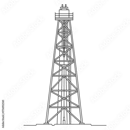 Oil derrick in line art style in black and white