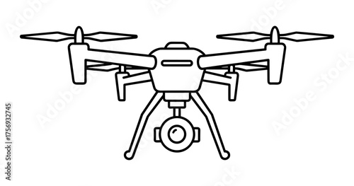 Drone with camera in line art style in black and white