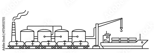 Industrial Factory with Smokestacks and Cranes against White Background