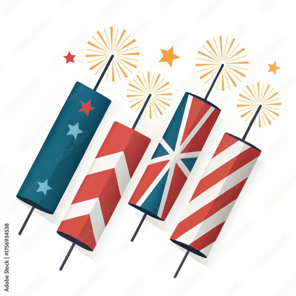 Obraz premium Four sparklers with national flag patterns isolated on white background