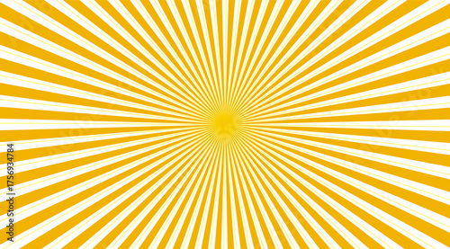 A dynamic sunburst design in golden yellow and white radiates from the center, creating a visually striking pattern with thin, converging lines against a vivid backdrop