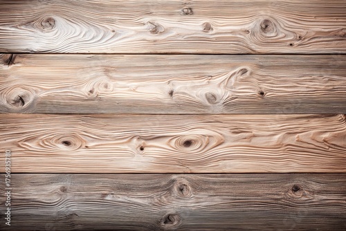 A wooden plank with a rough, light brown texture is shown in close-up, featuring multiple knots and a smooth surface