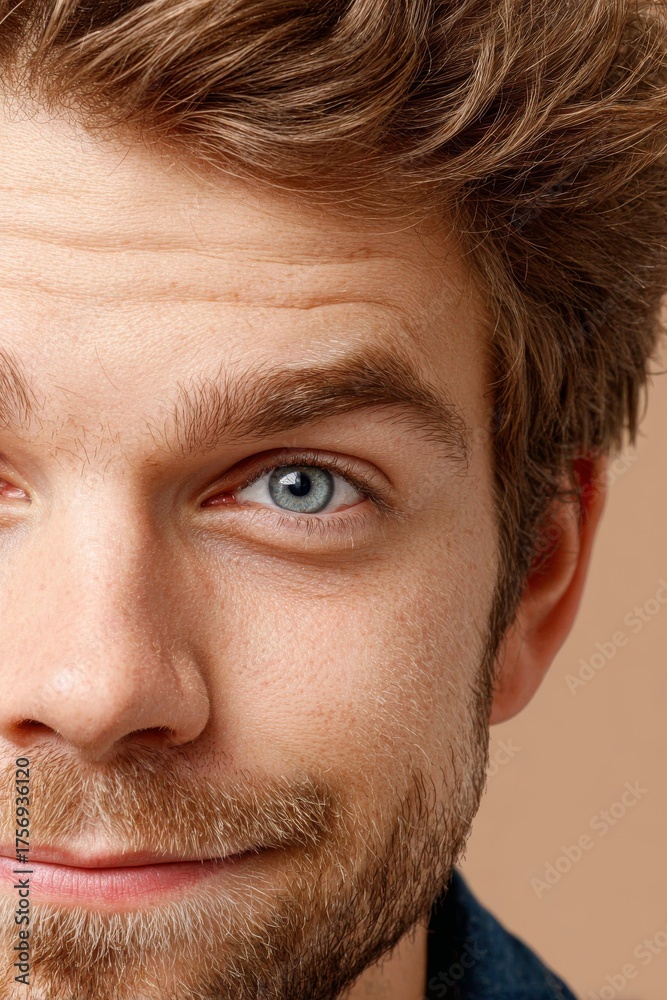 Fototapeta premium With his beard and defined physique, a young man poses confidently for a portrait that embodies the modern style of male grooming and beauty
