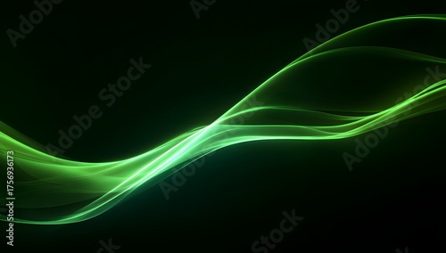 Abstract flowing green light waves creating a dynamic luminous energy trail against a dark background representing motion and flow