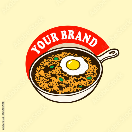 logo featuring a pan of delicious fried rice with a sunny-side-up egg