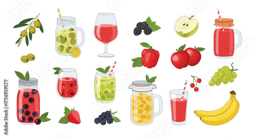 A refreshing assortment of vibrant fruit drinks and fresh produce offers a healthy and delicious hydration choice.