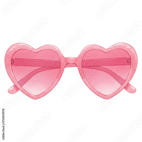 Pink heart shaped sunglasses with gradient lenses isolated watercolor style accessory