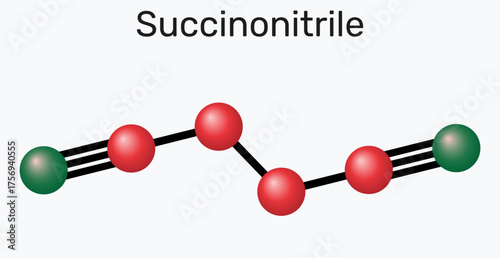 Succinonitrile molecule. Plastic crystal electrolyte for solid-state Li-ion batteries, polymer composites for higher ionic conductivity. Molecular model. Vector Illustration