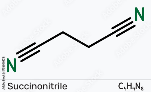 Succinonitrile molecule. Plastic crystal electrolyte for solid-state Li-ion batteries, phase-change thermal storage PCM, polymer composites for higher ionic conductivity. Vector illustration