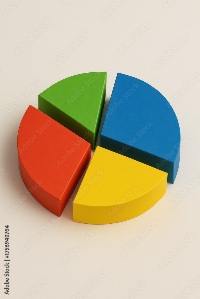 Fototapeta premium Geometric papercraft pie chart with bold color slices represents business data, visualization, and analytics vibrant and optimistic representation of progress