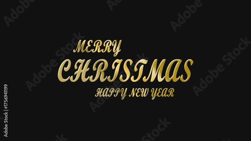 Golden text Merry Christmas and happy new year animation on black background. 4k video
