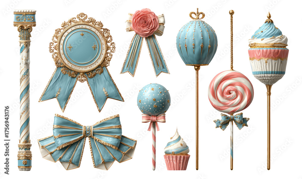 Fototapeta premium Elegant Decorative Elements with Blue and Pink Colors for Festive Themes