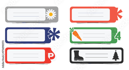 Labels for organizing and identifying items with seasonal and decorative icons.
