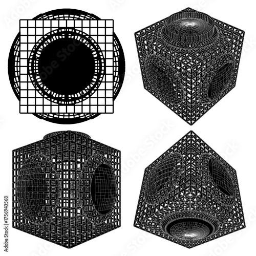 Cage Structure Construction Vector. Futuristic Cage Silhouette. Illustration Isolated On White Background. 