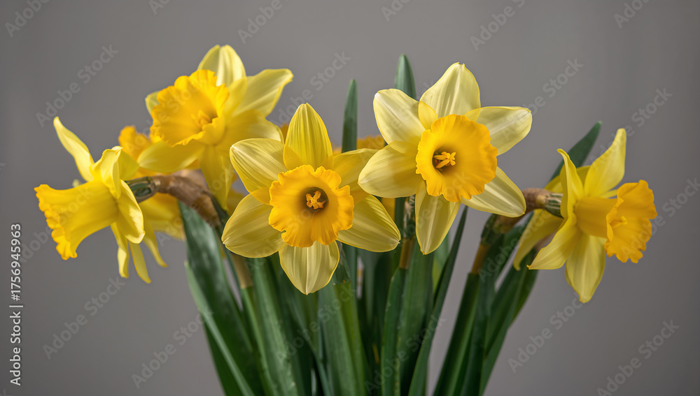Naklejka premium Bright Yellow Daffodils in a Vibrant Floral Arrangement