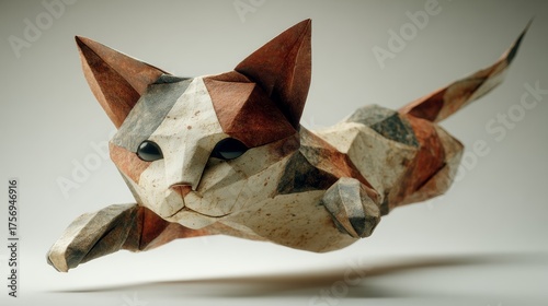 Geometric Origami Cat Sculpture