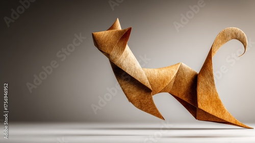 Geometric Origami Cat Sculpture