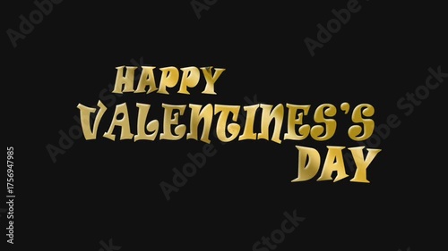 golden text happy valentines day animation on black background. 4k video