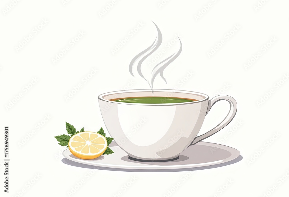 Obraz premium Hot green tea with lemon and mint leaves 