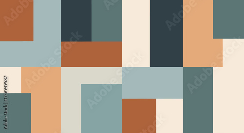 Geometric composition with various shapes and colors in a modern style.