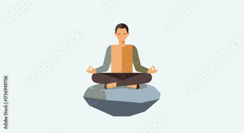 Man Meditating on a Rock in a Serene and Peaceful Setting.