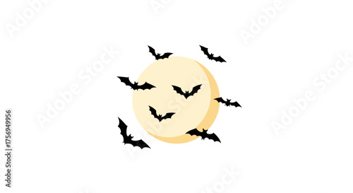 Flock of Bats Flying Around a Full Moon.