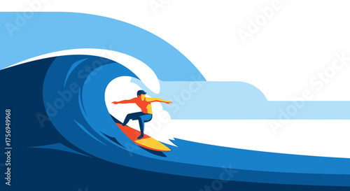 Surfer Riding a Big Wave in the Ocean.