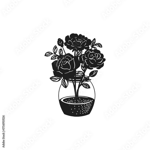 Bouquet of Flowers silhouette on white background. Set of Vector Illustration.