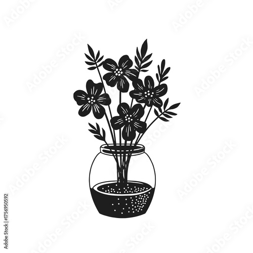 Bouquet of Flowers silhouette on white background. Set of Vector Illustration.