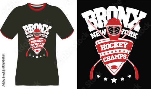 Sticker Bronx New York Hockey Champs T-Shirt Design with Goalie Mask and Sticks