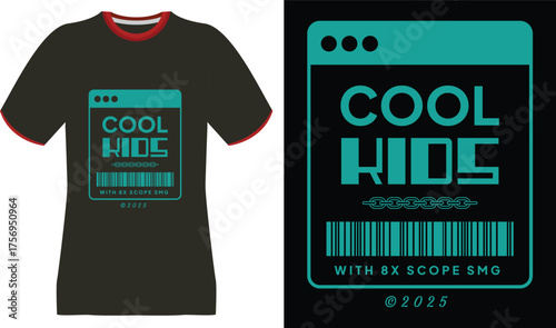 Cool Kids T-Shirt Design with Barcode and Gaming References