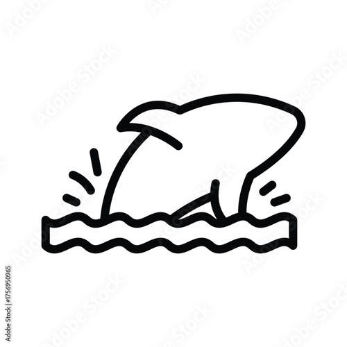 A dolphin breaching water. line icon editable stroke