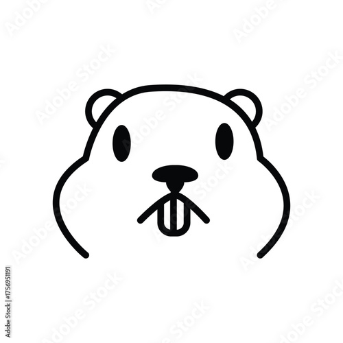 A minimalist beaver face illustration with distinctive buck teeth. line icon editable stroke