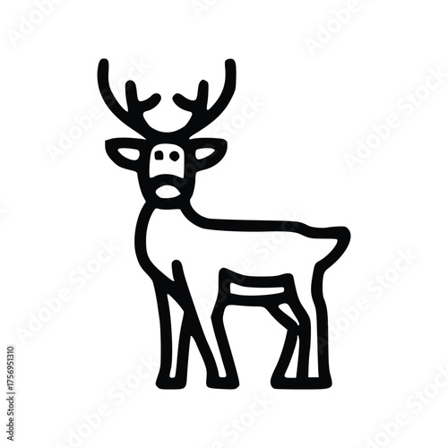 A minimalist line art depiction of a standing deer with antlers. line icon editable stroke