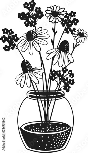 Bouquet of Flowers silhouette on white background. Vector Illustration.
