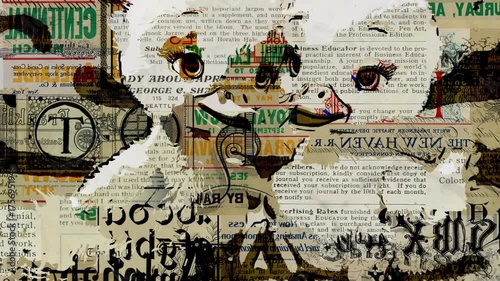 Dynamic Vintage Newspaper Collage Background Animation with Retro Textures and Historical Illustrations
