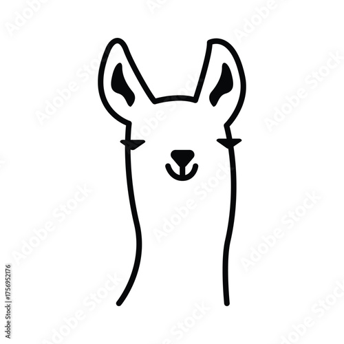 A simple line drawing of a llamas head featuring ears a small nose and closed eyes. line icon editable stroke
