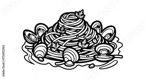 Delicious pasta dish with clams and fresh herbs a culinary masterpiece.