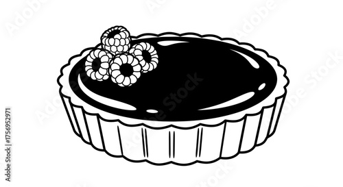 Delicious raspberry tart dessert with glossy chocolate topping perfect treat.