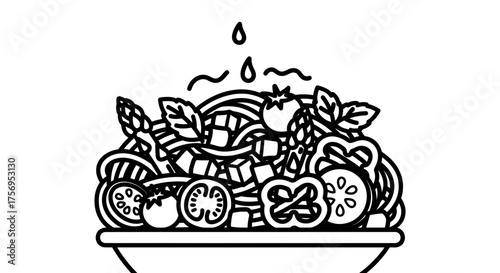 Fresh and healthy salad with vegetables and herbs in a bowl.