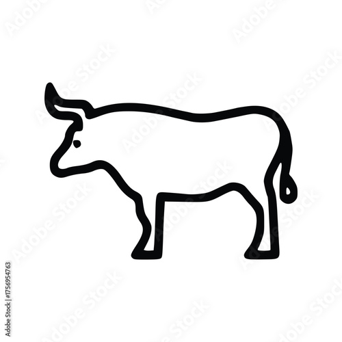 Outlined cow with horns standing profile view. line icon editable stroke