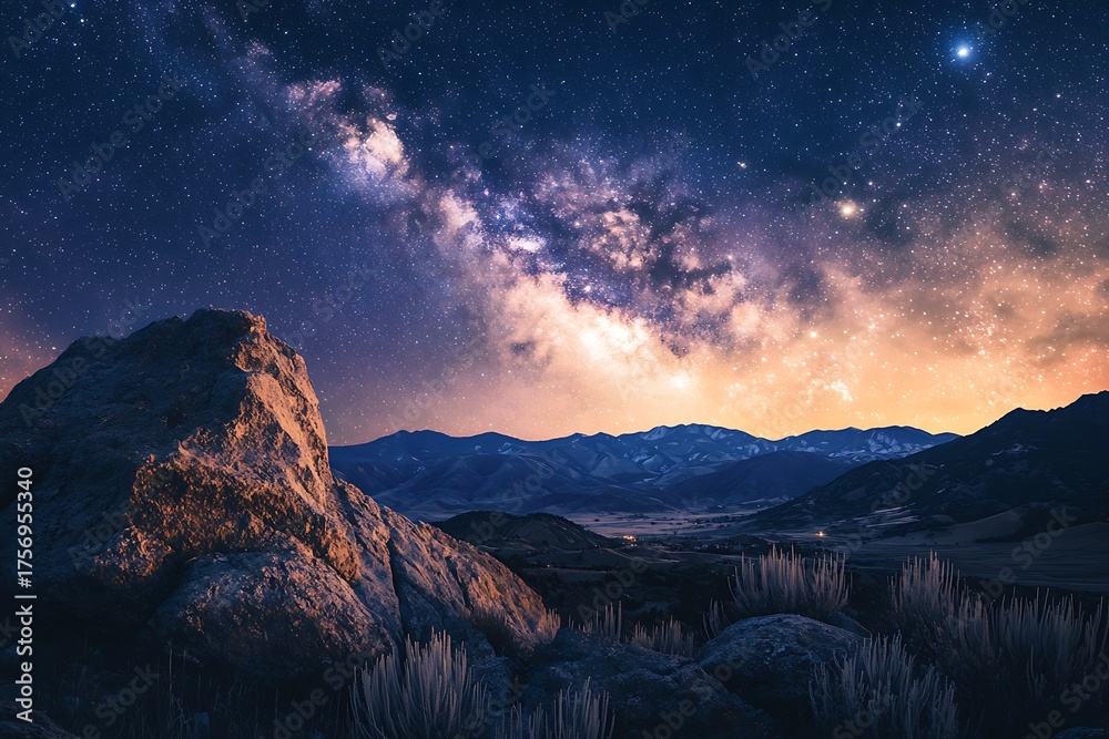 Obraz premium Milky Way galaxy over serene desert dunes high resolution picture