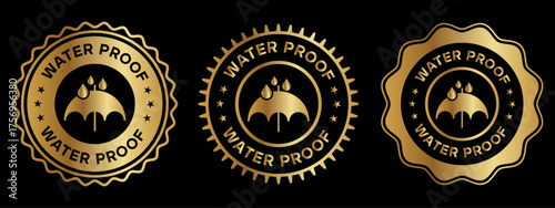 Waterproof Badge Seal Label Design Gold Icon Set for Product Packaging and Branding