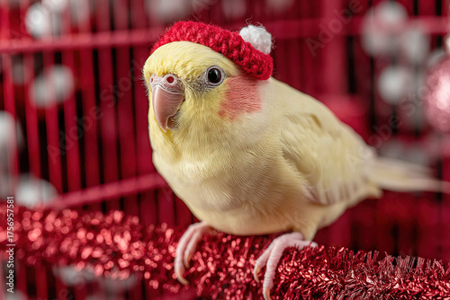 A cheerful cockatiel wearin...