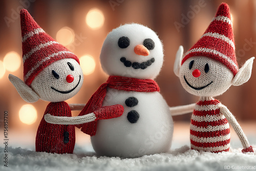 Elves building a snowman du...