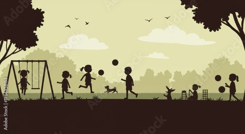 Children Playing at Park Silhouette