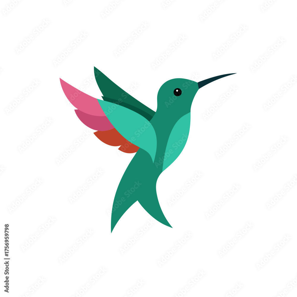 Fototapeta premium Stylized hummingbird with colorful wings in flight against a black background