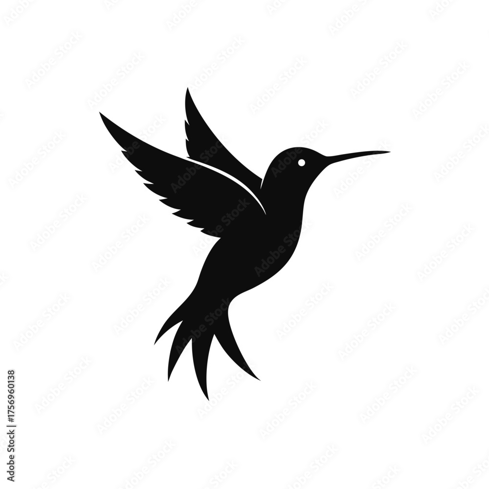 Fototapeta premium Minimalist silhouette of a hummingbird with a white eye on a black background