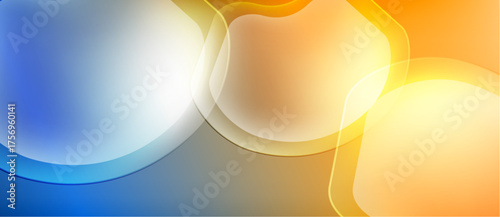 Abstract shapes overlap, creating vibrant color gradients. Blue, white, yellow, orange hues blend seamlessly. Smooth transitions define design.
