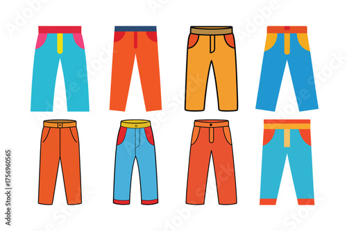 Colorful Pants Icon Set Vector
